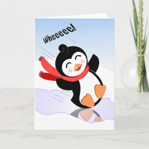 Wheee! このかわいく黒いペンギンカードとのおもしろいを持って下さい サンキューカード