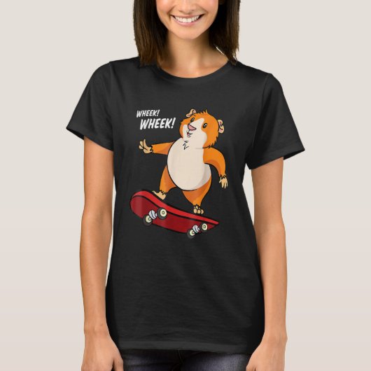 Wheek Wheek Guinea Pig Skateboard Skateboarder Tシャツ (正面)