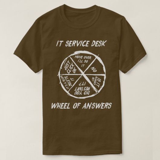 Wheel おもしろい Of Answers ITデスクIT救済サポートSta Tシャツ (デザイン正面)
