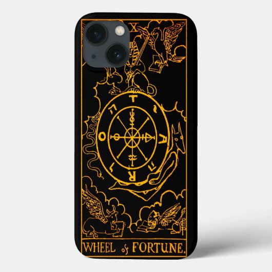 Wheel of Fortuneタロットカード |金ゴールドと黒 | Maj Case-Mate iPhoneケース (裏面)