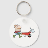 Wheelbarrowとツールを使用した漫画の農家 キーホルダー (正面)