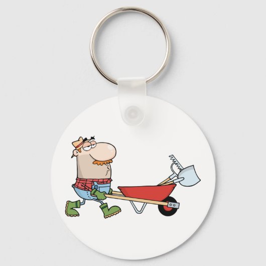 Wheelbarrowとツールを使用した漫画の農家 キーホルダー (裏面)