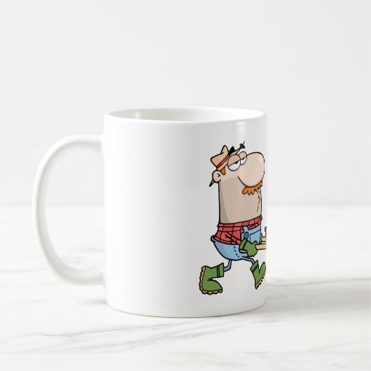 Wheelbarrowとツールを使用した漫画の農家 コーヒーマグカップ (左)