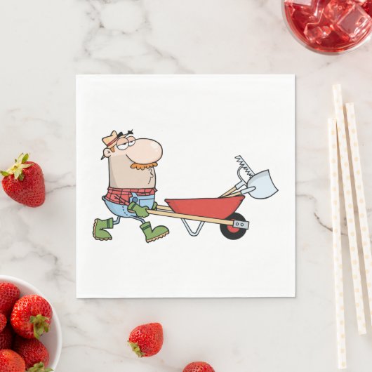 Wheelbarrowとツールを使用した漫画の農家 スタンダードランチョンナプキン (インサイチュ)