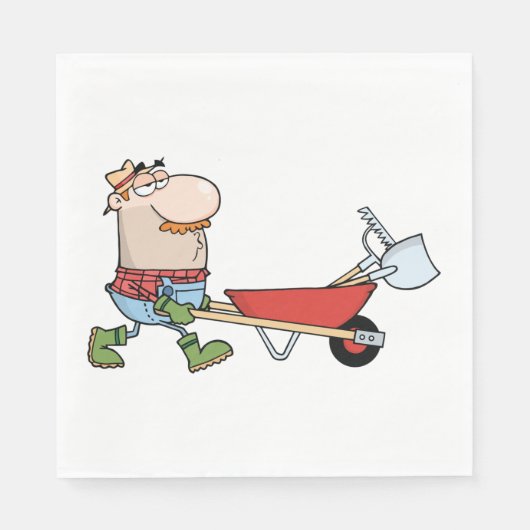 Wheelbarrowとツールを使用した漫画の農家 スタンダードランチョンナプキン (正面)
