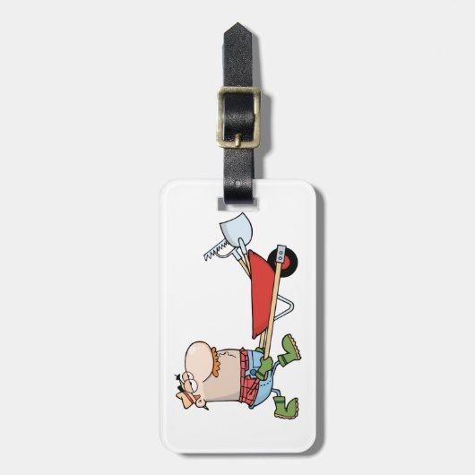 Wheelbarrowとツールを使用した漫画の農家 ラゲッジタグ (正面縦)