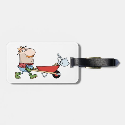 Wheelbarrowとツールを使用した漫画の農家 ラゲッジタグ (裏面横)