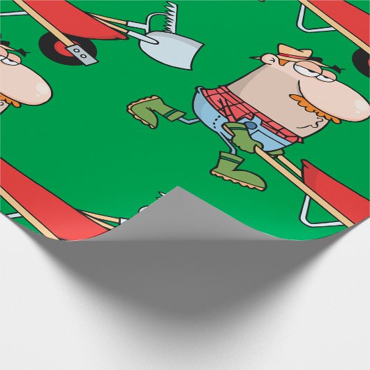 Wheelbarrowとツールを使用した漫画の農家 ラッピングペーパー