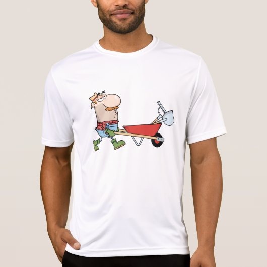 Wheelbarrowとツールを使用した漫画の農家 Tシャツ (正面)