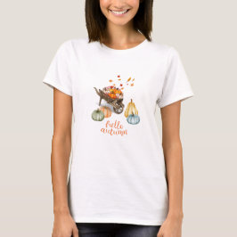 Wheelbarrow of Pumpkins with leaves Tシャツ