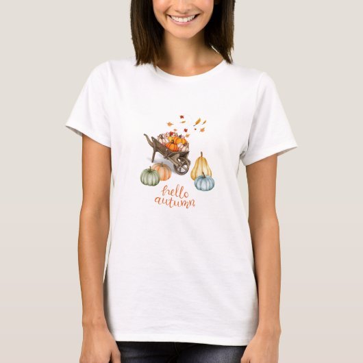 Wheelbarrow of Pumpkins with leaves Tシャツ (正面)