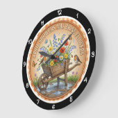 Wheelbarrow Wildflower Spring Heritage ラージ壁時計 (傾斜)