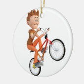 Wheelieをするバイクの漫画の男の子 セラミックオーナメント (左)