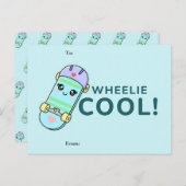 Wheelie Cool! Cute Skateboard Classroom Valentine シーズンポストカード (正面/裏面)