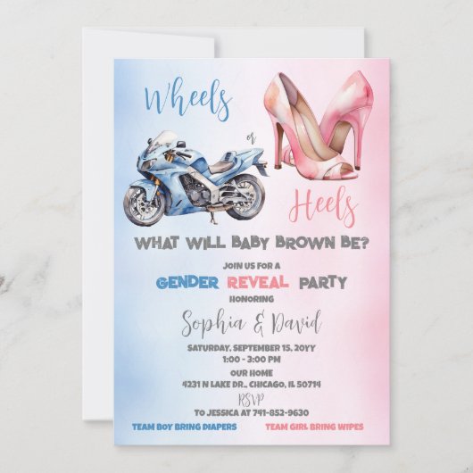 Wheels or Heels 性別お披露目パーティー 招待状 (正面)
