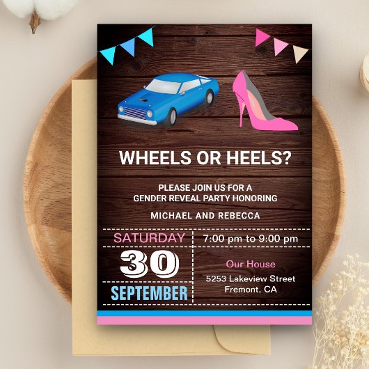 Wheels or Heels 性別発表パーティー 招待状