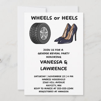 Wheels or Heels 性別発表招待状