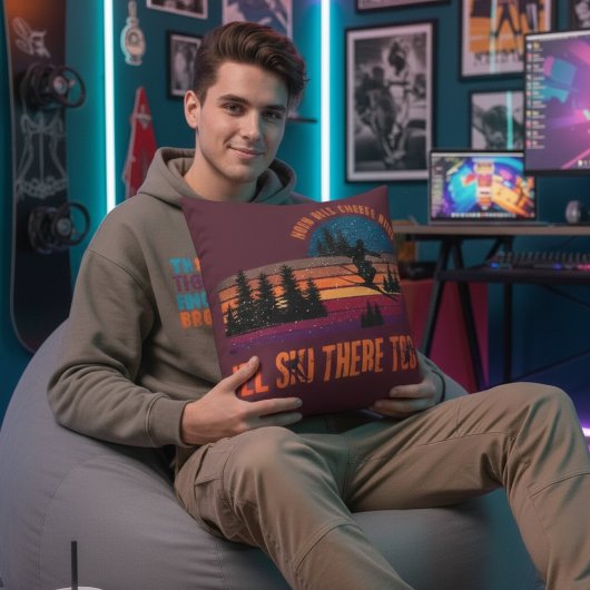 When Hell Freezes Over I'll Ski There Too Maroon クッション