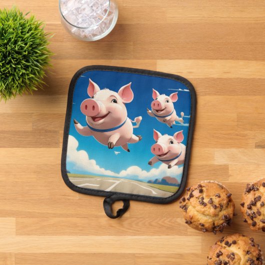 When Pigs Fly Funny Airbourne Swine 鍋敷き (トップダウン)