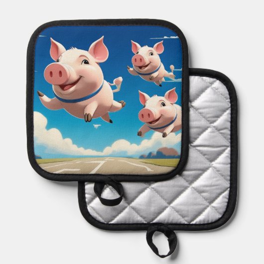 When Pigs Fly Funny Airbourne Swine 鍋敷き (正面/裏面)