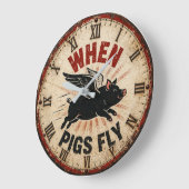 When Pigs Fly Funny Farmhouse ラージ壁時計 (傾斜)