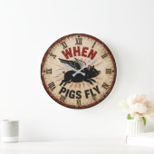 When Pigs Fly Funny Farmhouse ラージ壁時計 (ホーム)