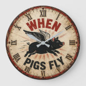 When Pigs Fly Funny Farmhouse ラージ壁時計 (正面)