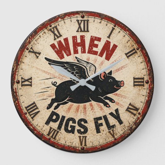 When Pigs Fly Funny Farmhouse ラージ壁時計 (正面)