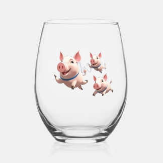 When Pigs Fly Funny Personalized Flying Pigs ステムなしワイングラス