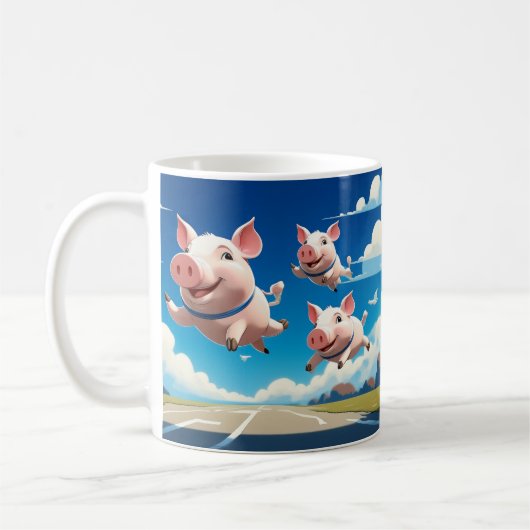 When Pigs Fly Funny Winged Pigs コーヒーマグカップ (左)