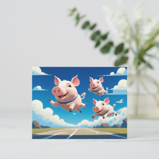 When Pigs Fly Funny Winged Pigs ポストカード (スタンド正面)