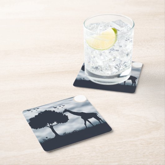 When the Moon Whispers to the Giraffe スクエアペーパーコースター (インサイチュ)