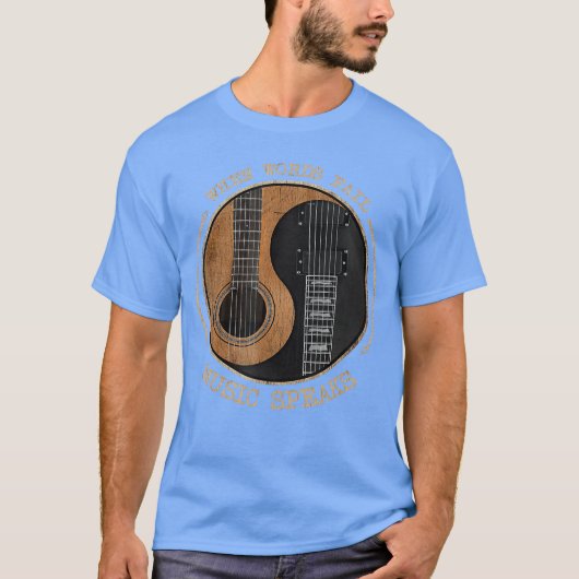 When Words Fail Music Speaks Ying Yang Guitar gift Tシャツ (正面)