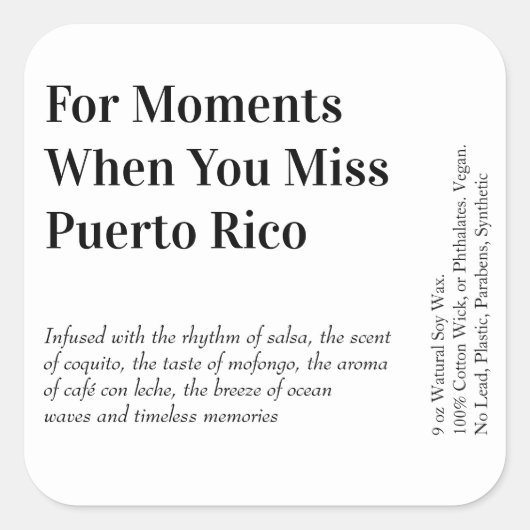 When You 恋しく思 Puerto Rico Candle Label スクエアシール (正面)