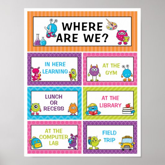 Where Are We Classroom Sign in Cute Monstersテーマ ポスター (正面)