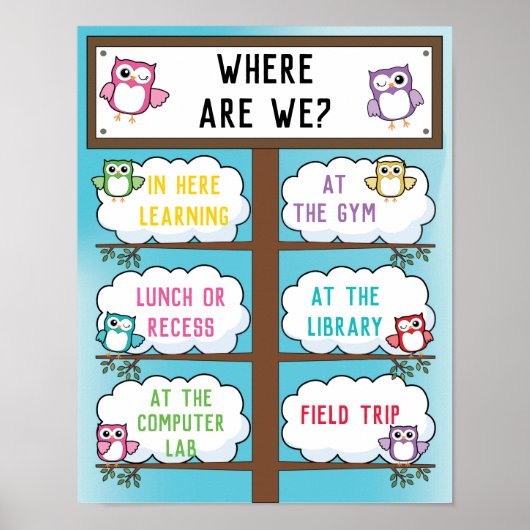 Where Are We Classroom Sign in Cute Owlテーマ ポスター (正面)