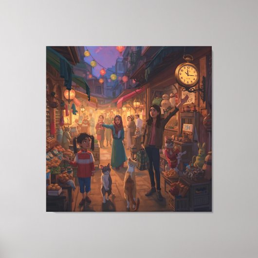 Where Cats Wander and Lanterns Glow キャンバスプリント (正面)