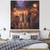 Where Cats Wander and Lanterns Glow キャンバスプリント (インサイチュ (寝室))