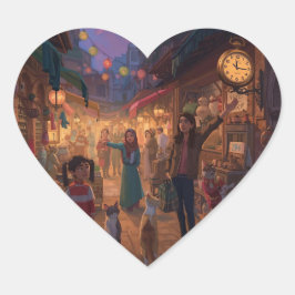 Where Cats Wander and Lanterns Glow ハートシール