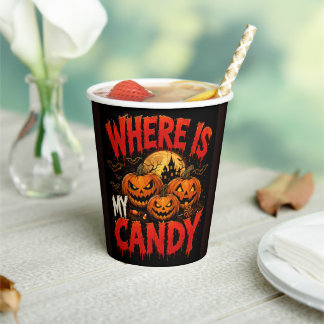Where Is My Candy Halloween Pumpkin T-Shirt | スプー 紙コップ