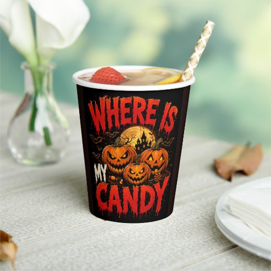 Where Is My Candy Halloween Pumpkin T-Shirt | スプー 紙コップ (インサイチュ)