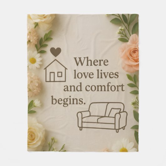 Where Love Lives and Comfort Begins – Elegant Home フリースブランケット (正面)