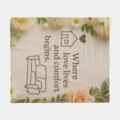 Where Love Lives and Comfort Begins – Elegant Home フリースブランケット (正面(横))