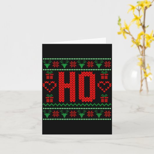 Where My Ho's At Ugly Christmas Sweater Couples Ma カード (黄色い花)
