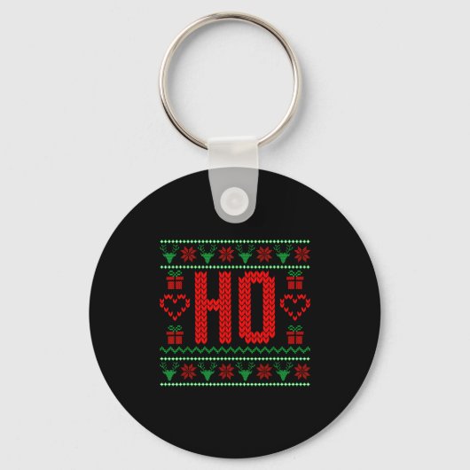 Where My Ho's At Ugly Christmas Sweater Couples Ma キーホルダー (正面)