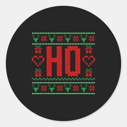 Where My Ho's At Ugly Christmas Sweater Couples Ma ラウンドシール (正面)