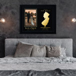 Where Our Journey Began New Jersey Wedding Photo 箔ポスター<br><div class="desc">"Where Our Journey Began" wedding couple's state map and photo keepsake design with moveable heart to the location of your wedding or other memorable occasion. To move the heart location, simple click "Personalize" and then "Customize" and drag the heart to the location of your choice. Other states available in our...</div>