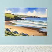 “Where Sky Meets Quiet Sand” – Devon Seascape キャンバスプリント (インサイチュ (ウッドフロア))