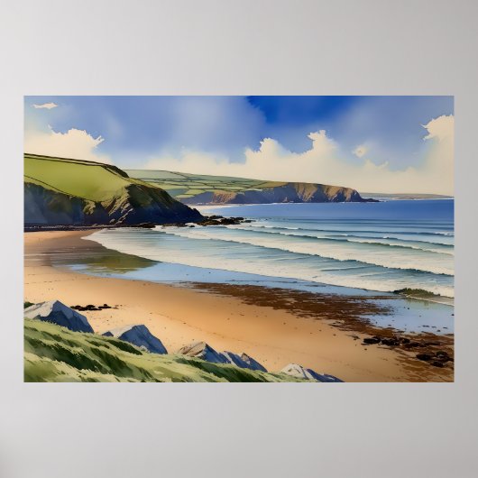 "Where Sky Meets Quiet Sand" - Devon Seascape ポスター (正面)