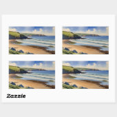 “Where Sky Meets Quiet Sand” – Devon Seascape 長方形シール (シート)